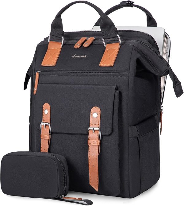 LOVEVOOK Laptop Backpack for Women Work Travel Backpack Purse, Commuter Business Computer Bag Teacher Nurse Bags, College School Backpack Student Bookbag with Multi-Pockets, 15.6 Inch, Black-brown - Image 248