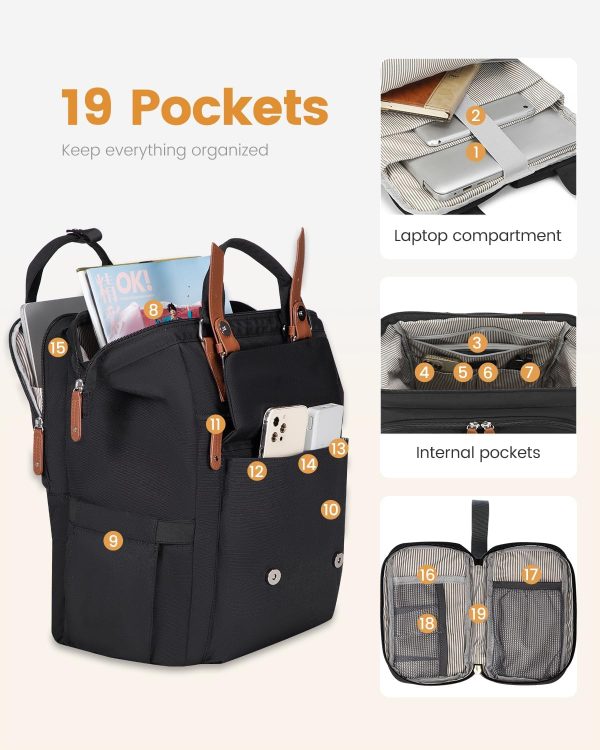 LOVEVOOK Laptop Backpack for Women Work Travel Backpack Purse, Commuter Business Computer Bag Teacher Nurse Bags, College School Backpack Student Bookbag with Multi-Pockets, 15.6 Inch, Black-brown - Image 250