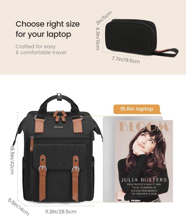 LOVEVOOK Laptop Backpack for Women Work Travel Backpack Purse, Commuter Business Computer Bag Teacher Nurse Bags, College School Backpack Student Bookbag with Multi-Pockets, 15.6 Inch, Black-brown - Image 254