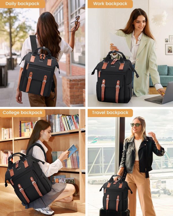 LOVEVOOK Laptop Backpack for Women Work Travel Backpack Purse, Commuter Business Computer Bag Teacher Nurse Bags, College School Backpack Student Bookbag with Multi-Pockets, 15.6 Inch, Black-brown - Image 255