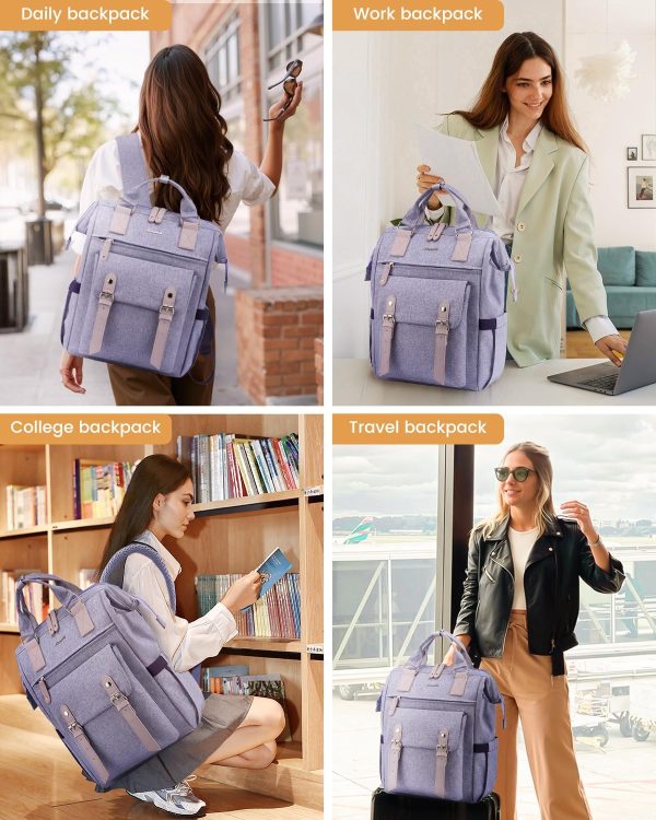 LOVEVOOK Laptop Backpack for Women Work Travel Backpack Purse, Commuter Business Computer Bag Teacher Nurse Bags, College School Backpack Student Bookbag with Multi-Pockets, 15.6 Inch, Black-brown - Image 274