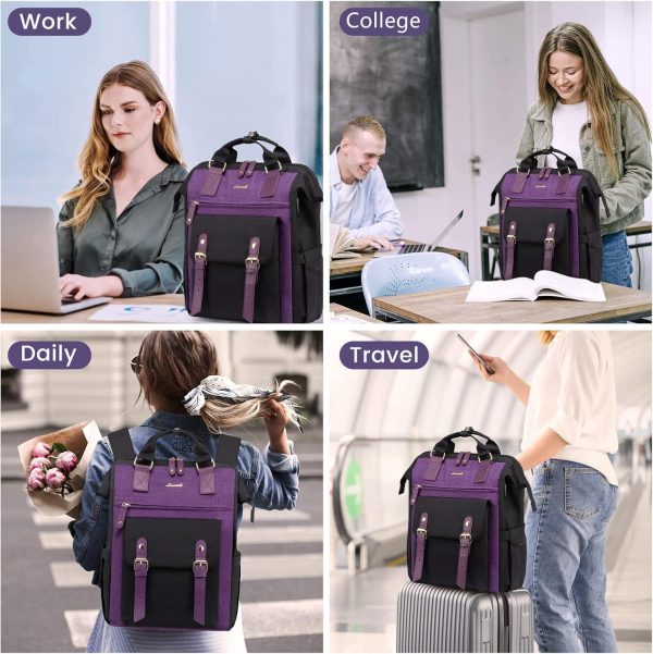 LOVEVOOK Laptop Backpack for Women Work Travel Backpack Purse, Commuter Business Computer Bag Teacher Nurse Bags, College School Backpack Student Bookbag with Multi-Pockets, 15.6 Inch, Black-brown - Image 286