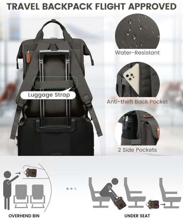 LOVEVOOK Laptop Backpack for Women Work Travel Backpack Purse, Commuter Business Computer Bag Teacher Nurse Bags, College School Backpack Student Bookbag with Multi-Pockets, 15.6 Inch, Black-brown - Image 305