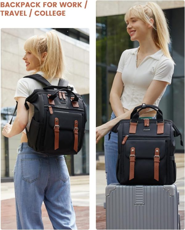 LOVEVOOK Laptop Backpack for Women Work Travel Backpack Purse, Commuter Business Computer Bag Teacher Nurse Bags, College School Backpack Student Bookbag with Multi-Pockets, 15.6 Inch, Black-brown - Image 316