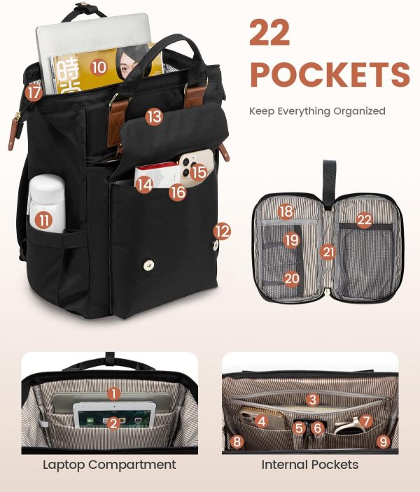 LOVEVOOK Laptop Backpack for Women Work Travel Backpack Purse, Commuter Business Computer Bag Teacher Nurse Bags, College School Backpack Student Bookbag with Multi-Pockets, 15.6 Inch, Black-brown - Image 317