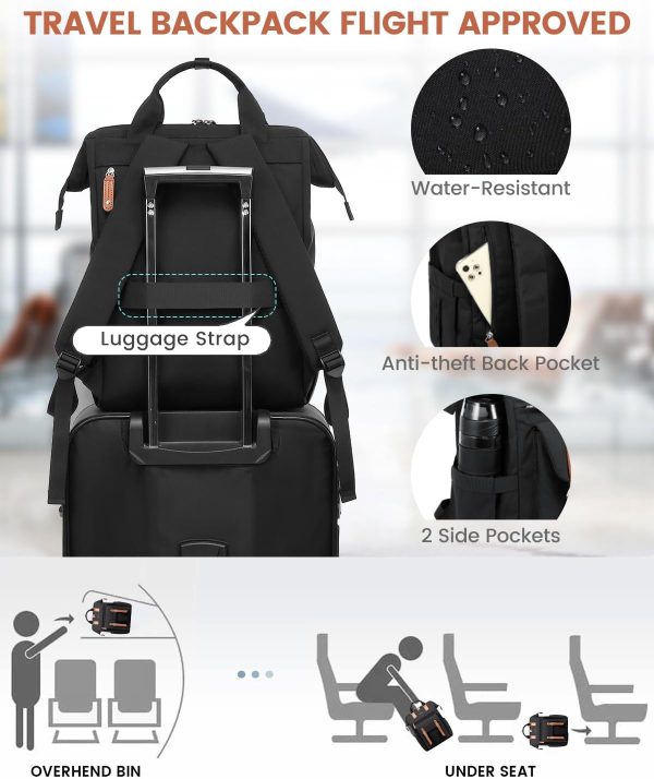 LOVEVOOK Laptop Backpack for Women Work Travel Backpack Purse, Commuter Business Computer Bag Teacher Nurse Bags, College School Backpack Student Bookbag with Multi-Pockets, 15.6 Inch, Black-brown - Image 320