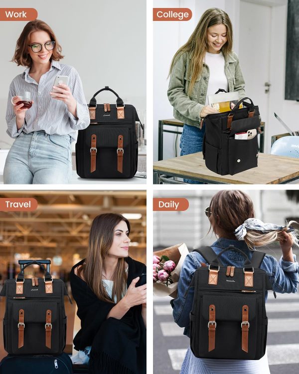 LOVEVOOK Laptop Backpack for Women Work Travel Backpack Purse, Commuter Business Computer Bag Teacher Nurse Bags, College School Backpack Student Bookbag with Multi-Pockets, 15.6 Inch, Black-brown - Image 323