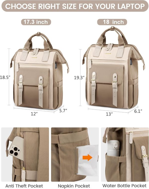 LOVEVOOK Laptop Backpack for Women Work Travel Backpack Purse, Commuter Business Computer Bag Teacher Nurse Bags, College School Backpack Student Bookbag with Multi-Pockets, 15.6 Inch, Black-brown - Image 326