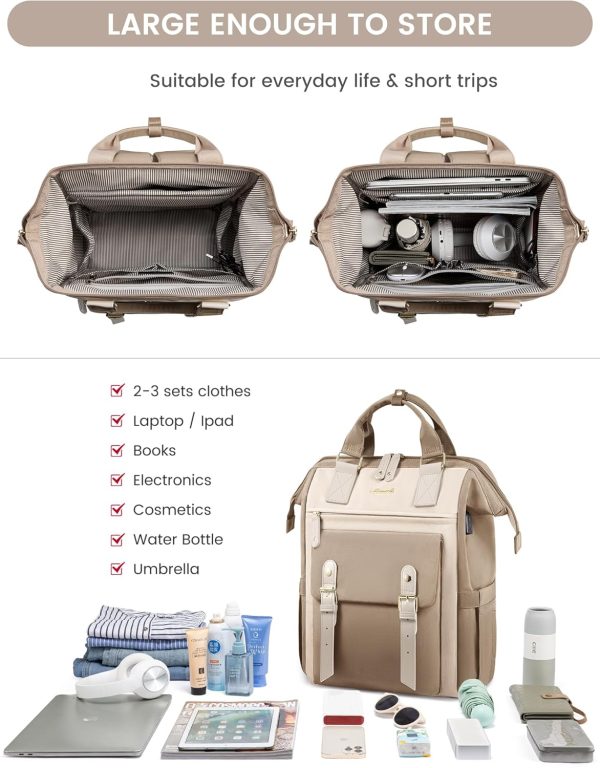 LOVEVOOK Laptop Backpack for Women Work Travel Backpack Purse, Commuter Business Computer Bag Teacher Nurse Bags, College School Backpack Student Bookbag with Multi-Pockets, 15.6 Inch, Black-brown - Image 328
