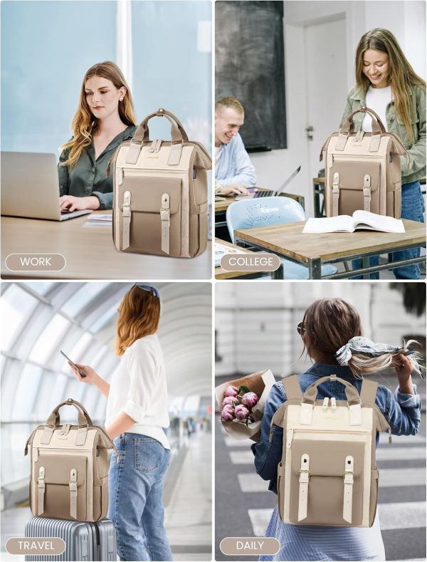 LOVEVOOK Laptop Backpack for Women Work Travel Backpack Purse, Commuter Business Computer Bag Teacher Nurse Bags, College School Backpack Student Bookbag with Multi-Pockets, 15.6 Inch, Black-brown - Image 329