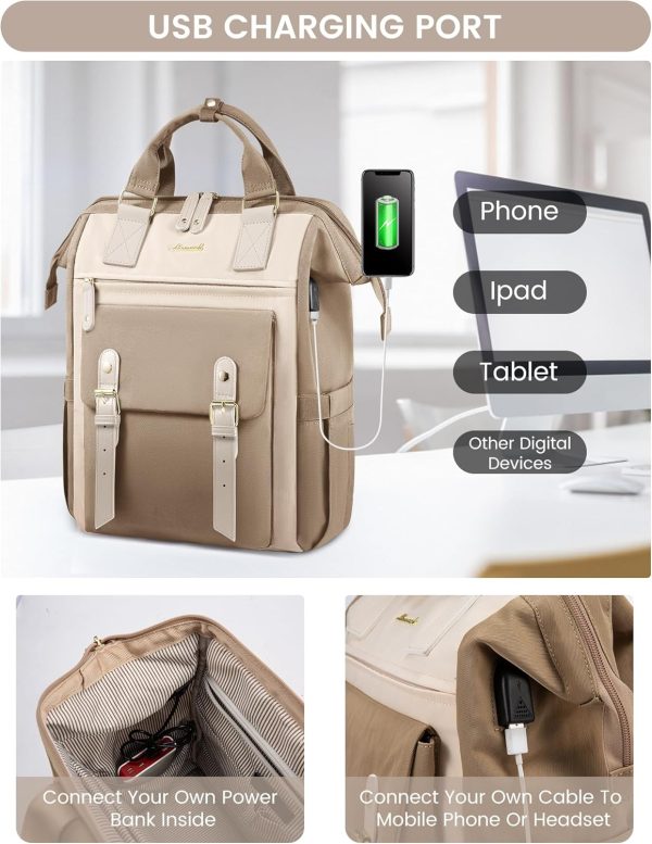 LOVEVOOK Laptop Backpack for Women Work Travel Backpack Purse, Commuter Business Computer Bag Teacher Nurse Bags, College School Backpack Student Bookbag with Multi-Pockets, 15.6 Inch, Black-brown - Image 331