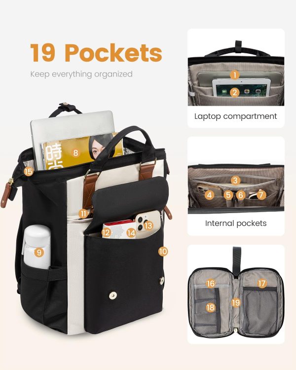 LOVEVOOK Laptop Backpack for Women Work Travel Backpack Purse, Commuter Business Computer Bag Teacher Nurse Bags, College School Backpack Student Bookbag with Multi-Pockets, 15.6 Inch, Black-brown - Image 340