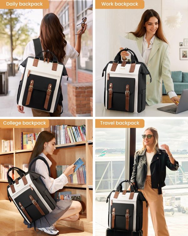 LOVEVOOK Laptop Backpack for Women Work Travel Backpack Purse, Commuter Business Computer Bag Teacher Nurse Bags, College School Backpack Student Bookbag with Multi-Pockets, 15.6 Inch, Black-brown - Image 343