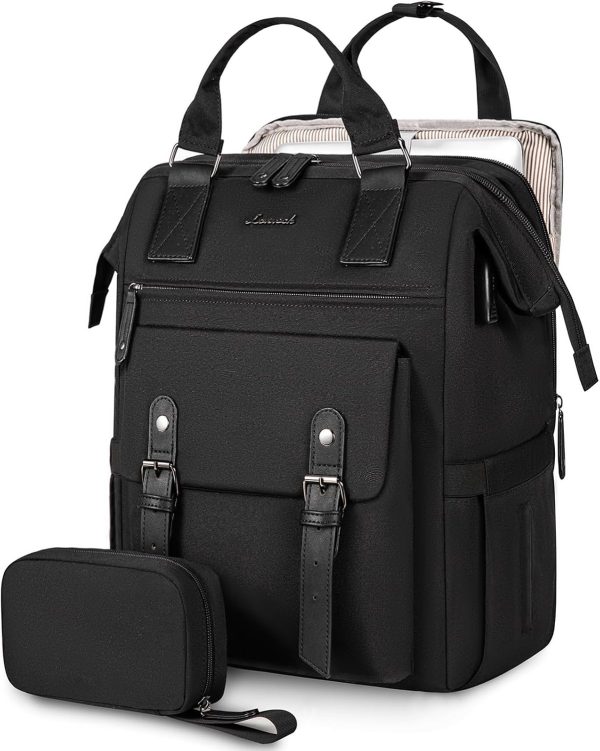 LOVEVOOK Laptop Backpack for Women Work Travel Backpack Purse, Commuter Business Computer Bag Teacher Nurse Bags, College School Backpack Student Bookbag with Multi-Pockets, 15.6 Inch, Black-brown - Image 366