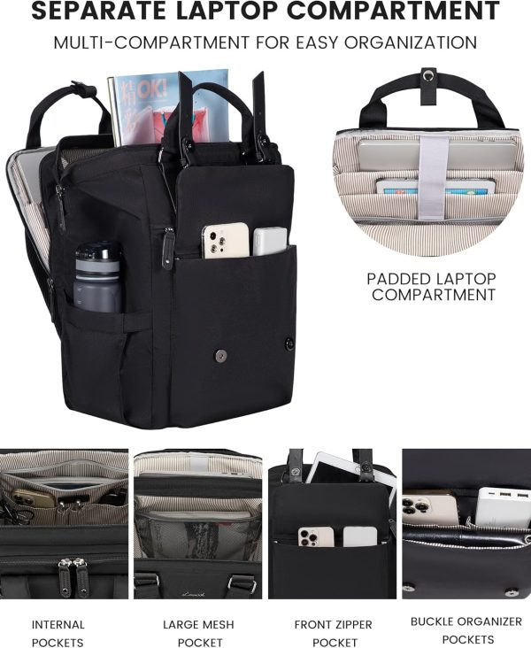 LOVEVOOK Laptop Backpack for Women Work Travel Backpack Purse, Commuter Business Computer Bag Teacher Nurse Bags, College School Backpack Student Bookbag with Multi-Pockets, 15.6 Inch, Black-brown - Image 367