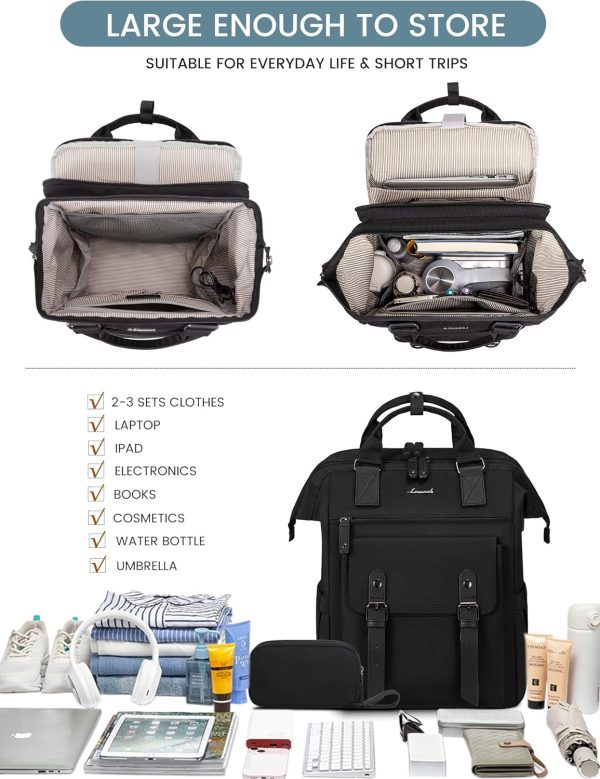 LOVEVOOK Laptop Backpack for Women Work Travel Backpack Purse, Commuter Business Computer Bag Teacher Nurse Bags, College School Backpack Student Bookbag with Multi-Pockets, 15.6 Inch, Black-brown - Image 368