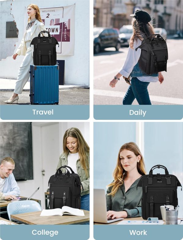 LOVEVOOK Laptop Backpack for Women Work Travel Backpack Purse, Commuter Business Computer Bag Teacher Nurse Bags, College School Backpack Student Bookbag with Multi-Pockets, 15.6 Inch, Black-brown - Image 372