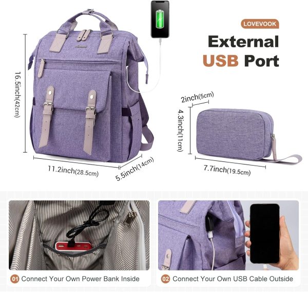 LOVEVOOK Laptop Backpack for Women Work Travel Backpack Purse, Commuter Business Computer Bag Teacher Nurse Bags, College School Backpack Student Bookbag with Multi-Pockets, 15.6 Inch, Black-brown - Image 380