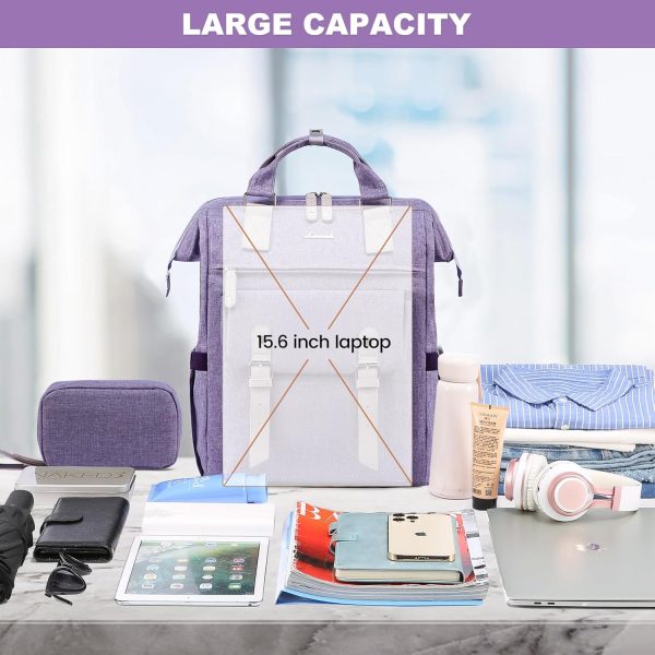 LOVEVOOK Laptop Backpack for Women Work Travel Backpack Purse, Commuter Business Computer Bag Teacher Nurse Bags, College School Backpack Student Bookbag with Multi-Pockets, 15.6 Inch, Black-brown - Image 381