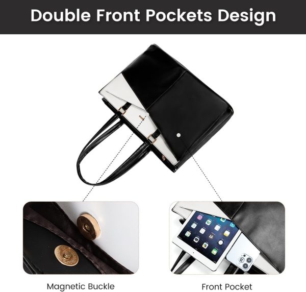 LOVEVOOK Laptop Tote Bag for Women 15.6 Inch Waterproof Leather Computer Bags Business Office Work Briefcase Black - Image 50