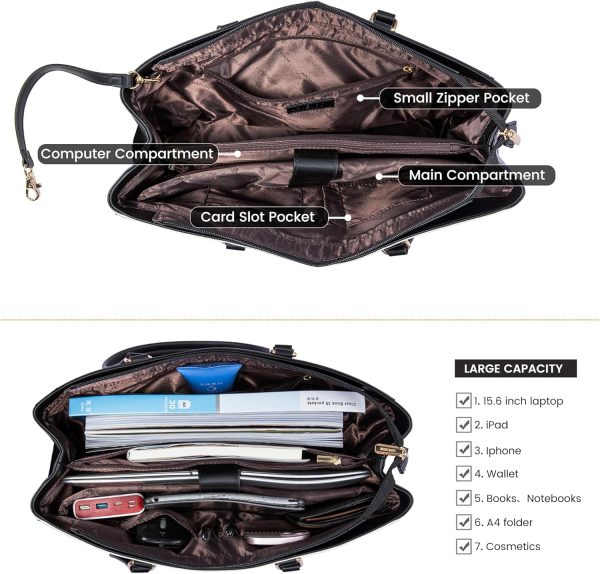 LOVEVOOK Laptop Tote Bag for Women 15.6 Inch Waterproof Leather Computer Bags Business Office Work Briefcase Black - Image 52