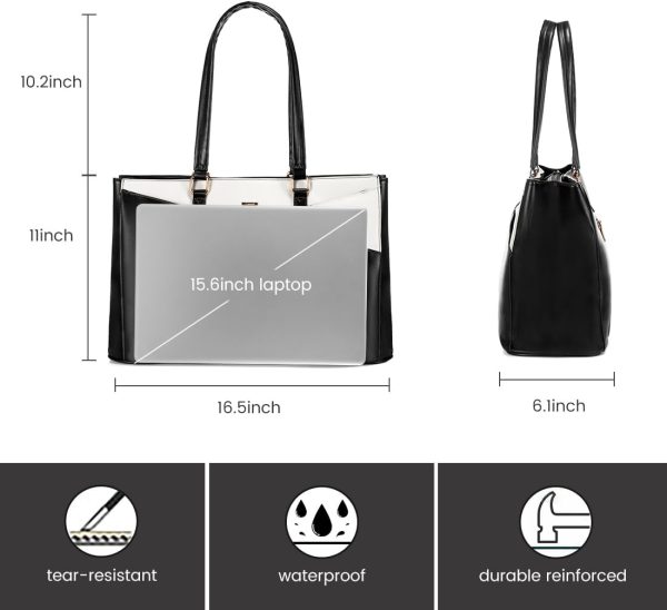 LOVEVOOK Laptop Tote Bag for Women 15.6 Inch Waterproof Leather Computer Bags Business Office Work Briefcase Black - Image 53