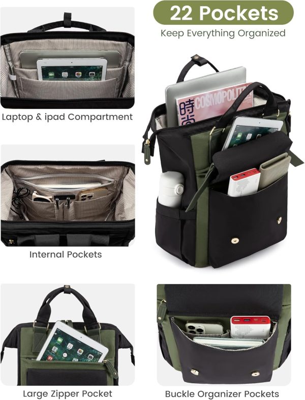 LOVEVOOK Laptop Backpack for Women Work Travel Backpack Purse, Commuter Business Computer Bag Teacher Nurse Bags, College School Backpack Student Bookbag with Multi-Pockets, 15.6 Inch, Black-brown - Image 389