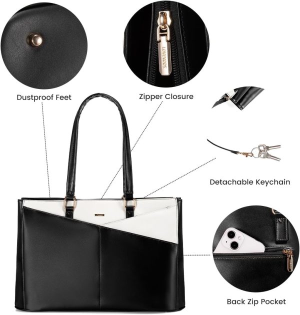 LOVEVOOK Laptop Tote Bag for Women 15.6 Inch Waterproof Leather Computer Bags Business Office Work Briefcase Black - Image 54
