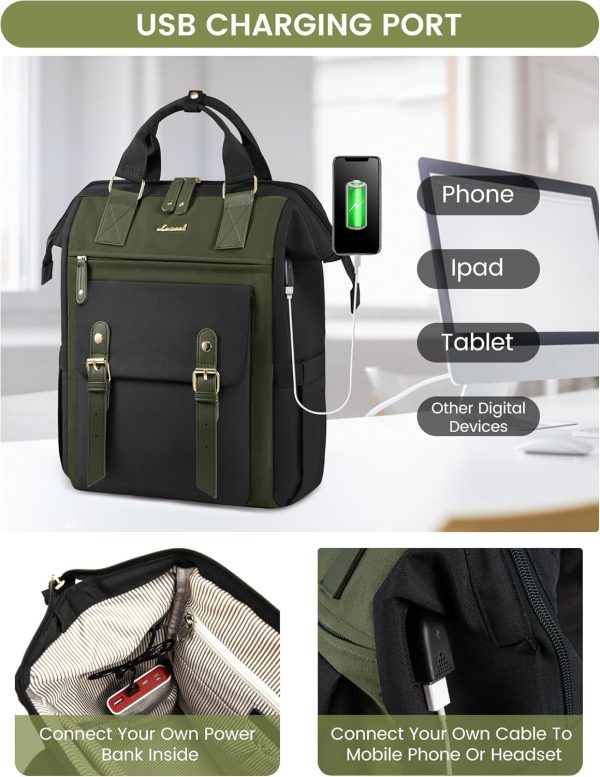 LOVEVOOK Laptop Backpack for Women Work Travel Backpack Purse, Commuter Business Computer Bag Teacher Nurse Bags, College School Backpack Student Bookbag with Multi-Pockets, 15.6 Inch, Black-brown - Image 390
