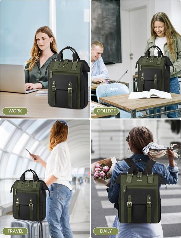 LOVEVOOK Laptop Backpack for Women Work Travel Backpack Purse, Commuter Business Computer Bag Teacher Nurse Bags, College School Backpack Student Bookbag with Multi-Pockets, 15.6 Inch, Black-brown - Image 391