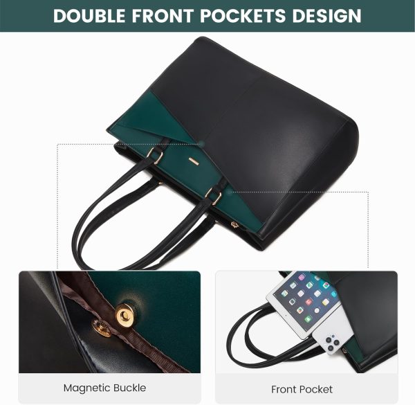 LOVEVOOK Laptop Tote Bag for Women 15.6 Inch Waterproof Leather Computer Bags Business Office Work Briefcase Black - Image 66