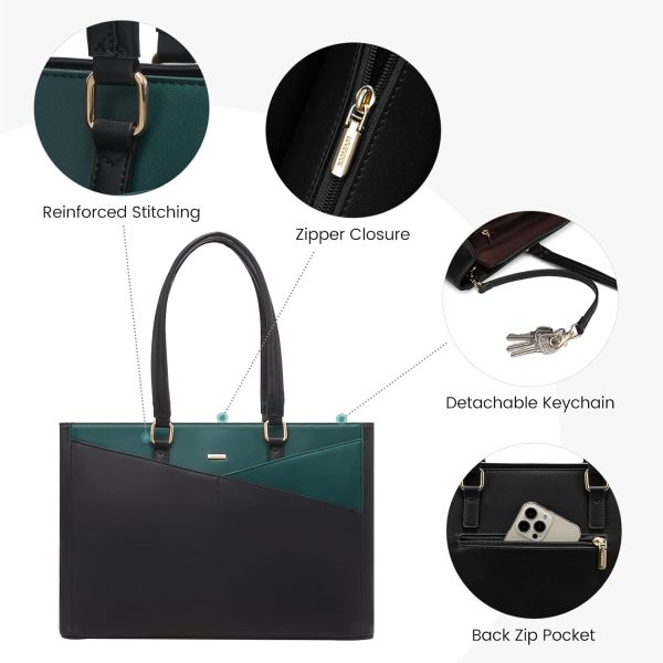 LOVEVOOK Laptop Tote Bag for Women 15.6 Inch Waterproof Leather Computer Bags Business Office Work Briefcase Black - Image 69
