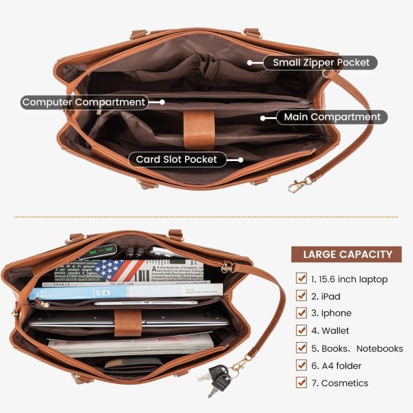 LOVEVOOK Laptop Tote Bag for Women 15.6 Inch Waterproof Leather Computer Bags Business Office Work Briefcase Black - Image 75