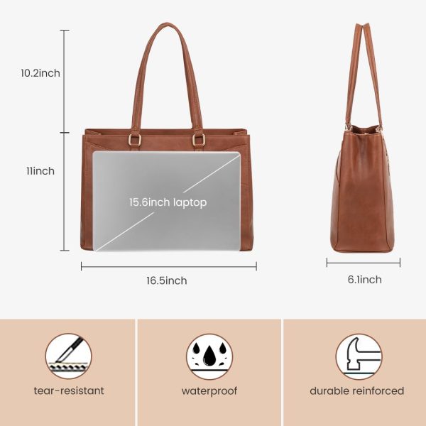 LOVEVOOK Laptop Tote Bag for Women 15.6 Inch Waterproof Leather Computer Bags Business Office Work Briefcase Black - Image 76
