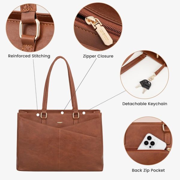 LOVEVOOK Laptop Tote Bag for Women 15.6 Inch Waterproof Leather Computer Bags Business Office Work Briefcase Black - Image 77
