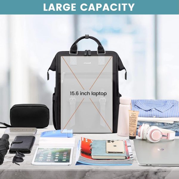 LOVEVOOK Laptop Backpack for Women Work Travel Backpack Purse, Commuter Business Computer Bag Teacher Nurse Bags, College School Backpack Student Bookbag with Multi-Pockets, 15.6 Inch, Black-brown - Image 407
