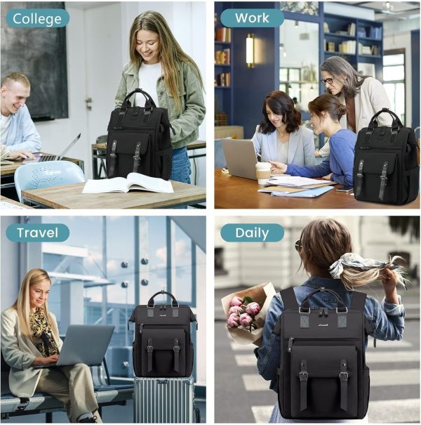 LOVEVOOK Laptop Backpack for Women Work Travel Backpack Purse, Commuter Business Computer Bag Teacher Nurse Bags, College School Backpack Student Bookbag with Multi-Pockets, 15.6 Inch, Black-brown - Image 410