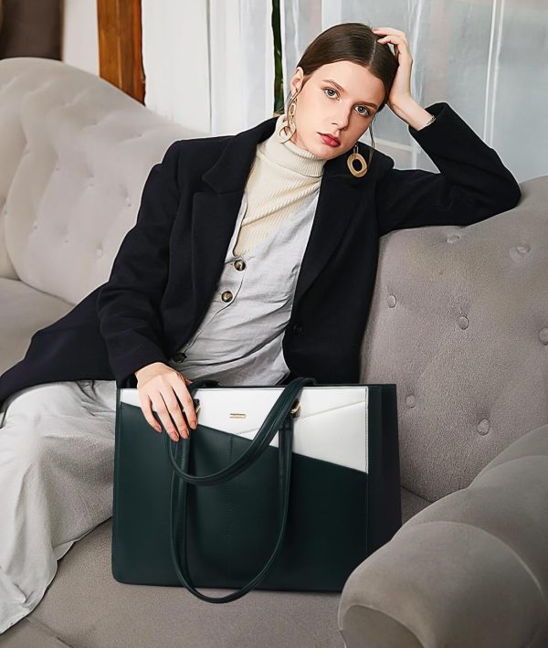 LOVEVOOK Laptop Tote Bag for Women 15.6 Inch Waterproof Leather Computer Bags Business Office Work Briefcase Black - Image 82