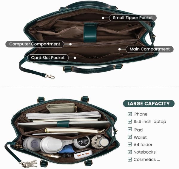 LOVEVOOK Laptop Tote Bag for Women 15.6 Inch Waterproof Leather Computer Bags Business Office Work Briefcase Black - Image 84