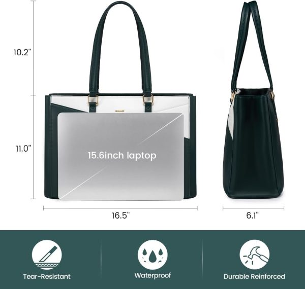 LOVEVOOK Laptop Tote Bag for Women 15.6 Inch Waterproof Leather Computer Bags Business Office Work Briefcase Black - Image 85