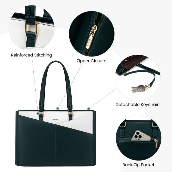 LOVEVOOK Laptop Tote Bag for Women 15.6 Inch Waterproof Leather Computer Bags Business Office Work Briefcase Black - Image 86