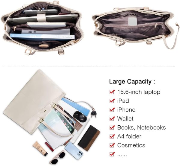 LOVEVOOK Laptop Tote Bag for Women 15.6 Inch Waterproof Leather Computer Bags Business Office Work Briefcase Black - Image 93