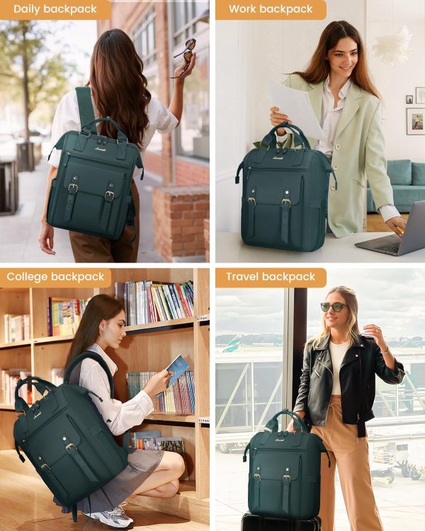 LOVEVOOK Laptop Backpack for Women Work Travel Backpack Purse, Commuter Business Computer Bag Teacher Nurse Bags, College School Backpack Student Bookbag with Multi-Pockets, 15.6 Inch, Black-brown - Image 428