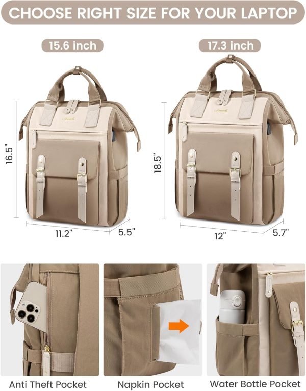 LOVEVOOK Laptop Backpack for Women Work Travel Backpack Purse, Commuter Business Computer Bag Teacher Nurse Bags, College School Backpack Student Bookbag with Multi-Pockets, 15.6 Inch, Black-brown - Image 437