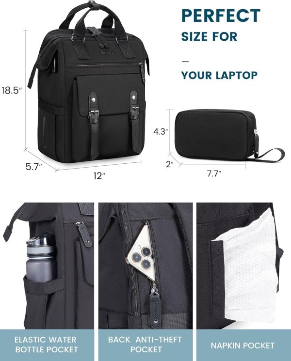 LOVEVOOK Laptop Backpack for Women Work Travel Backpack Purse, Commuter Business Computer Bag Teacher Nurse Bags, College School Backpack Student Bookbag with Multi-Pockets, 15.6 Inch, Black-brown - Image 439