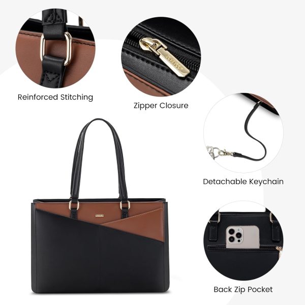 LOVEVOOK Laptop Tote Bag for Women 15.6 Inch Waterproof Leather Computer Bags Business Office Work Briefcase Black - Image 122