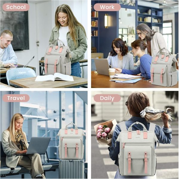 LOVEVOOK Laptop Backpack for Women Work Travel Backpack Purse, Commuter Business Computer Bag Teacher Nurse Bags, College School Backpack Student Bookbag with Multi-Pockets, 15.6 Inch, Black-brown - Image 444
