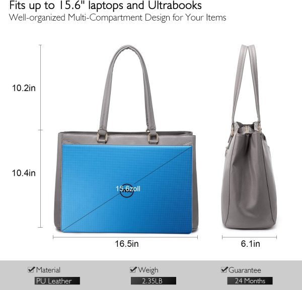 LOVEVOOK Laptop Tote Bag for Women 15.6 Inch Waterproof Leather Computer Bags Business Office Work Briefcase Black - Image 126