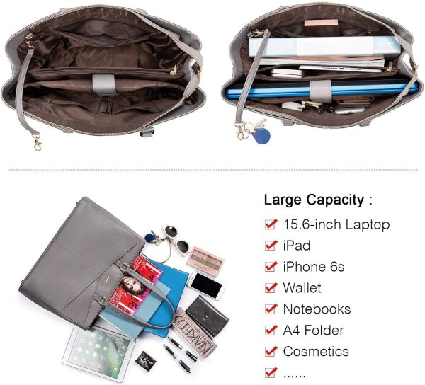 LOVEVOOK Laptop Tote Bag for Women 15.6 Inch Waterproof Leather Computer Bags Business Office Work Briefcase Black - Image 127