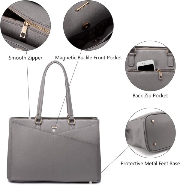 LOVEVOOK Laptop Tote Bag for Women 15.6 Inch Waterproof Leather Computer Bags Business Office Work Briefcase Black - Image 128